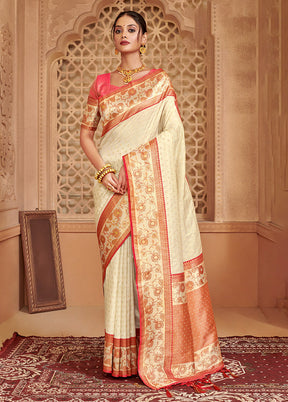 Cream Spun Silk Saree With Blouse Piece - Indian Silk House Agencies