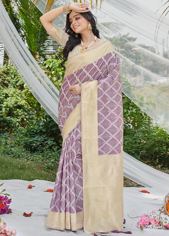 Purple Cotton Saree With Blouse Piece - Indian Silk House Agencies