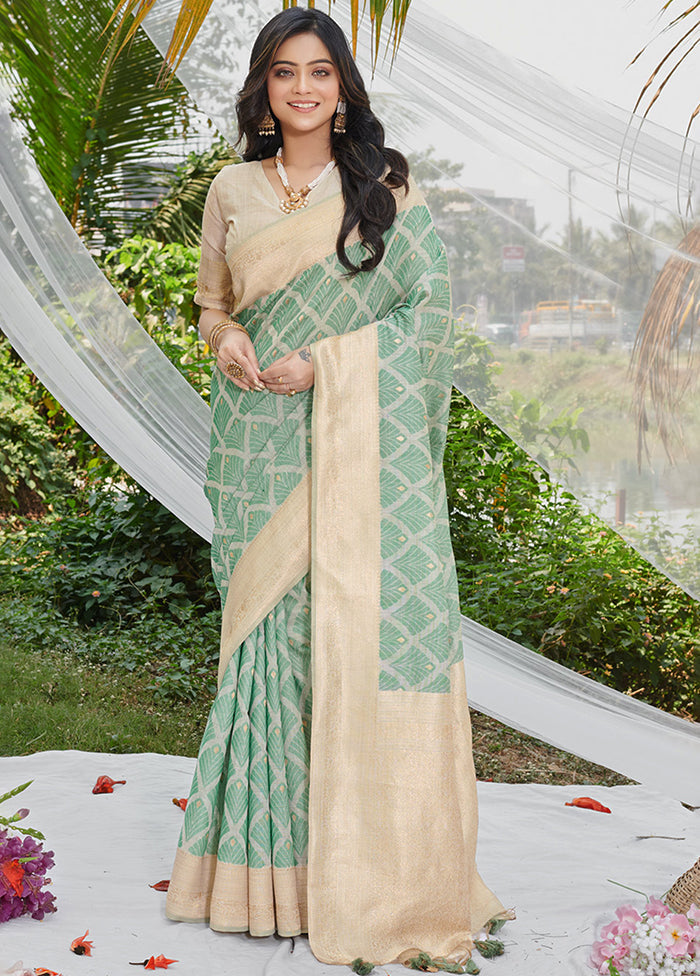 Green Cotton Saree With Blouse Piece