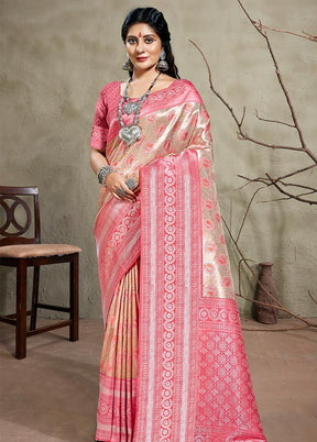 Pink Kanjivaram Silk Saree With Blouse Piece - Indian Silk House Agencies