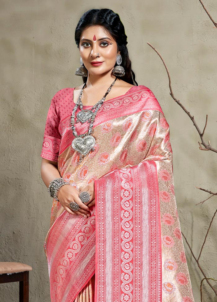 Pink Kanjivaram Silk Saree With Blouse Piece - Indian Silk House Agencies