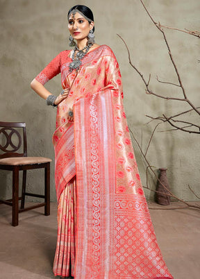 Peach Kanjivaram Silk Saree With Blouse Piece - Indian Silk House Agencies