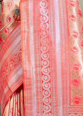 Peach Kanjivaram Silk Saree With Blouse Piece - Indian Silk House Agencies