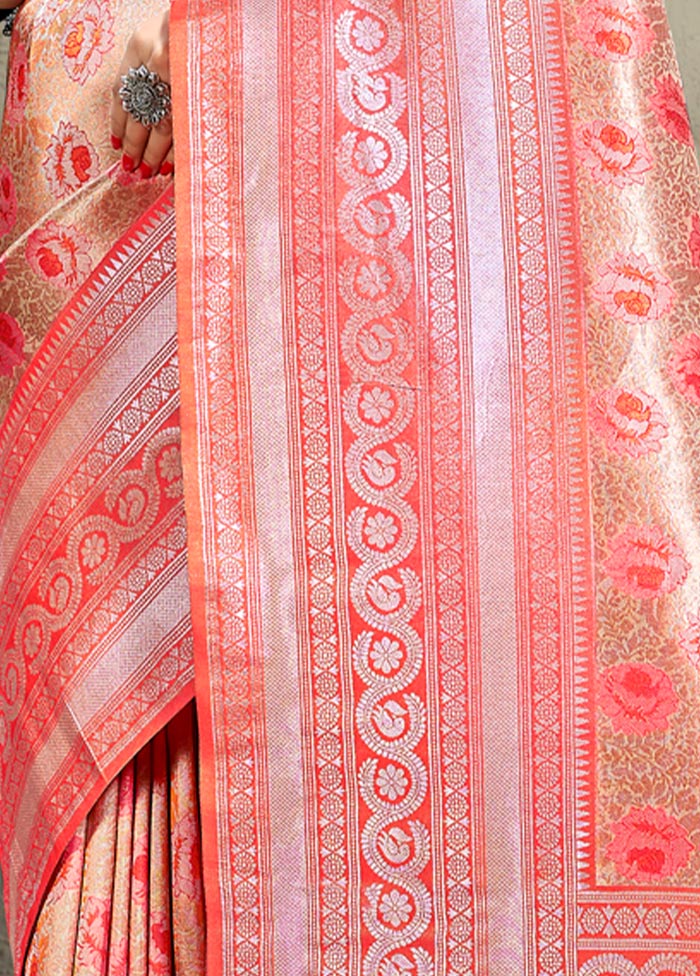 Peach Kanjivaram Silk Saree With Blouse Piece - Indian Silk House Agencies