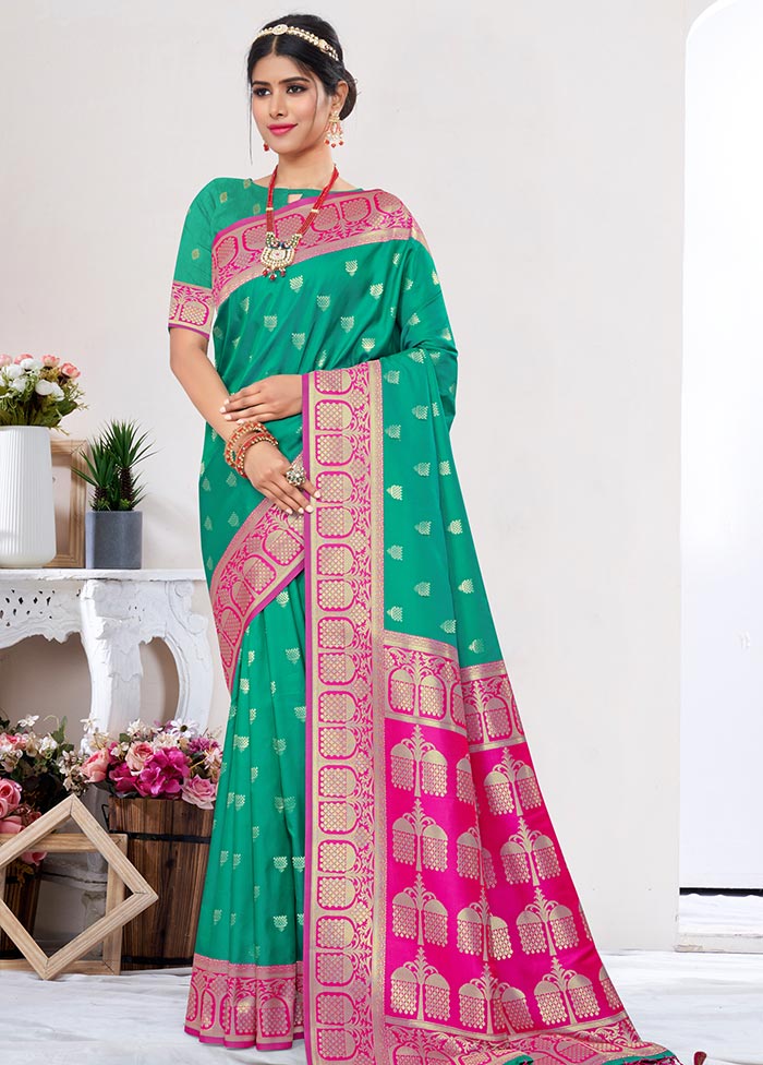 Sea Green Spun Silk Saree With Blouse Piece - Indian Silk House Agencies