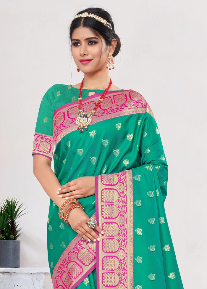 Sea Green Spun Silk Saree With Blouse Piece - Indian Silk House Agencies