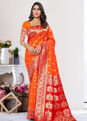 Orange Spun Silk Saree With Blouse Piece - Indian Silk House Agencies