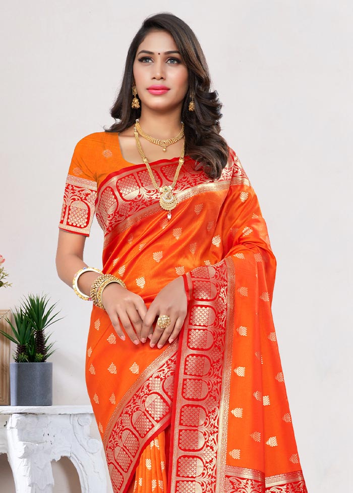 Orange Spun Silk Saree With Blouse Piece - Indian Silk House Agencies