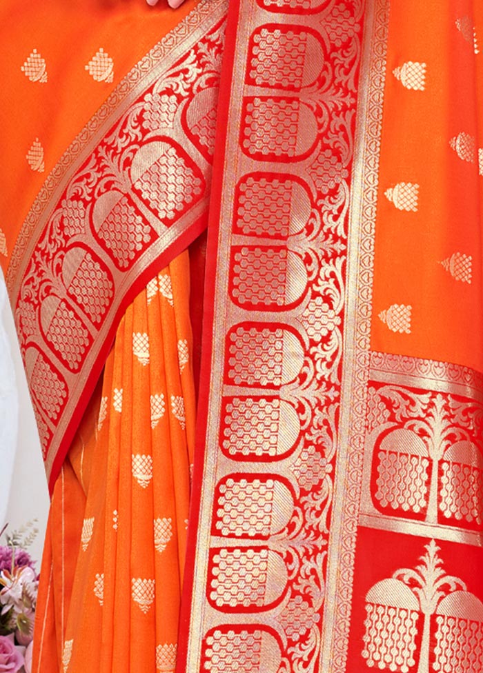 Orange Spun Silk Saree With Blouse Piece - Indian Silk House Agencies