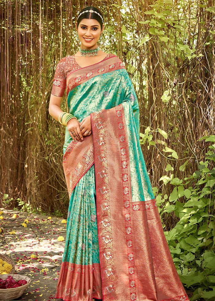 Sea Green Dupion Silk Saree With Blouse Piece - Indian Silk House Agencies