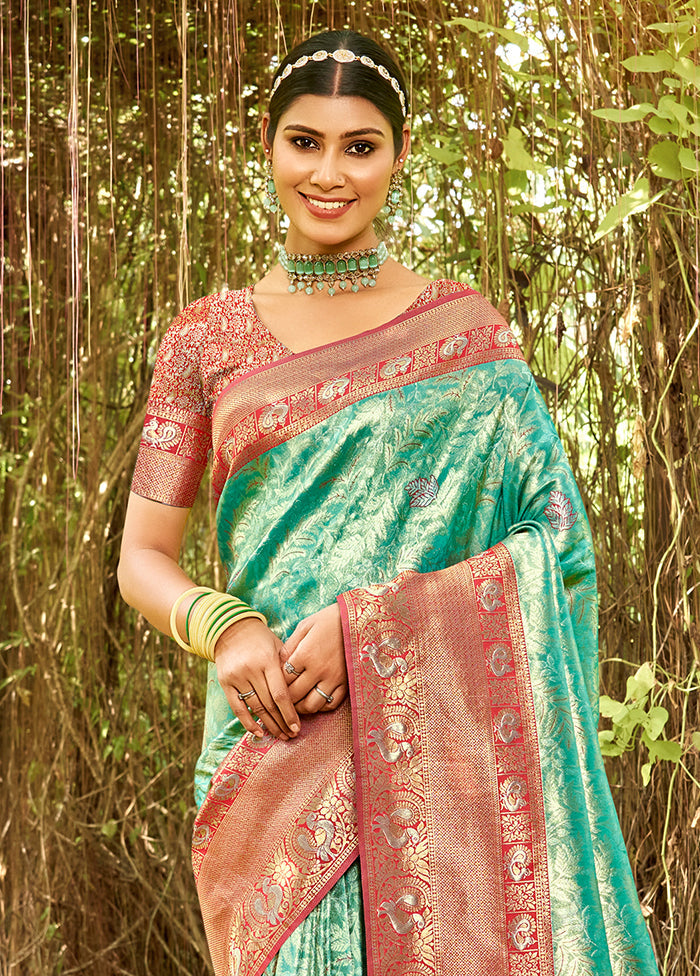 Sea Green Dupion Silk Saree With Blouse Piece - Indian Silk House Agencies