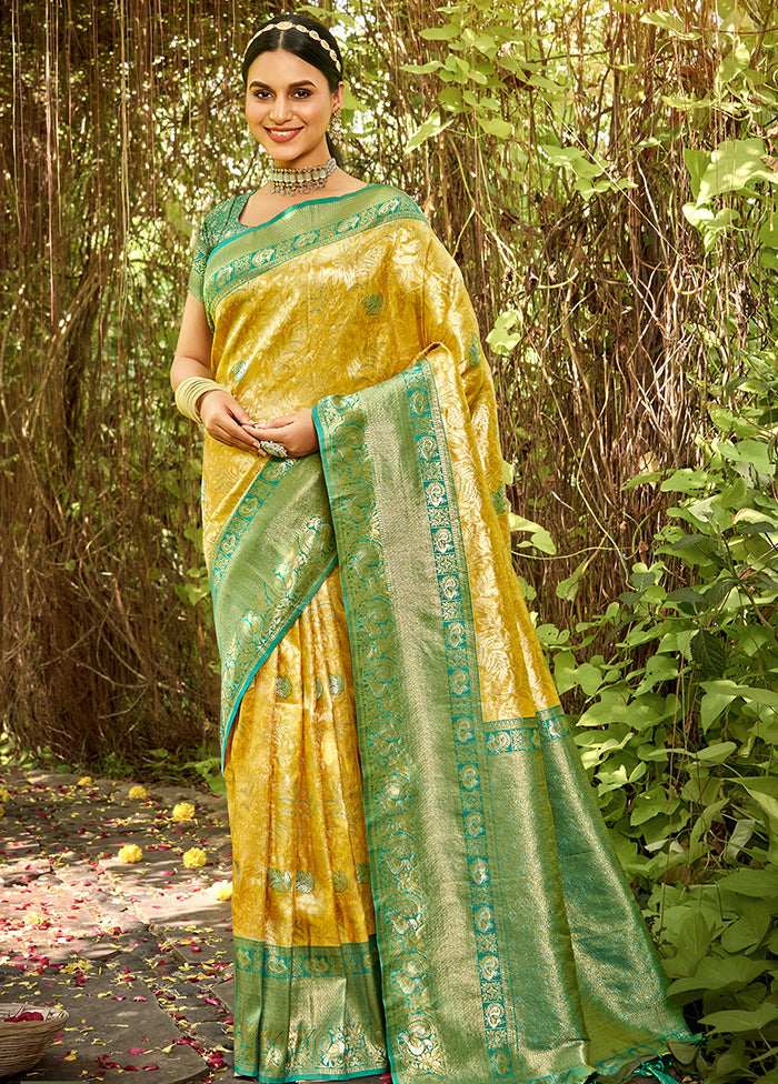 Yellow Dupion Silk Saree With Blouse Piece - Indian Silk House Agencies