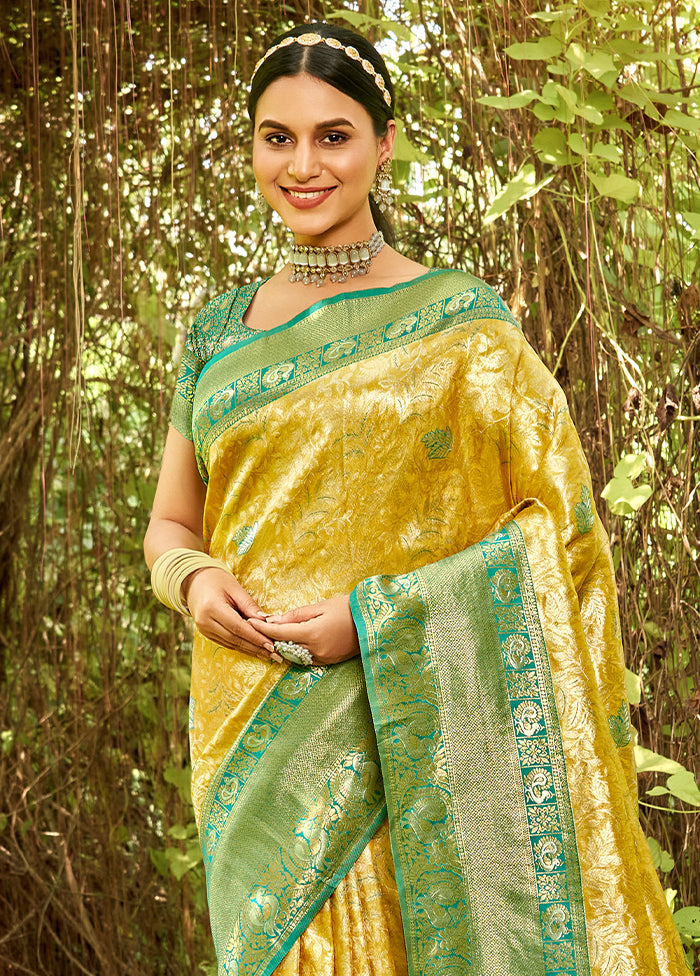 Yellow Dupion Silk Saree With Blouse Piece - Indian Silk House Agencies