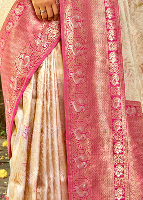 White Dupion Silk Saree With Blouse Piece - Indian Silk House Agencies