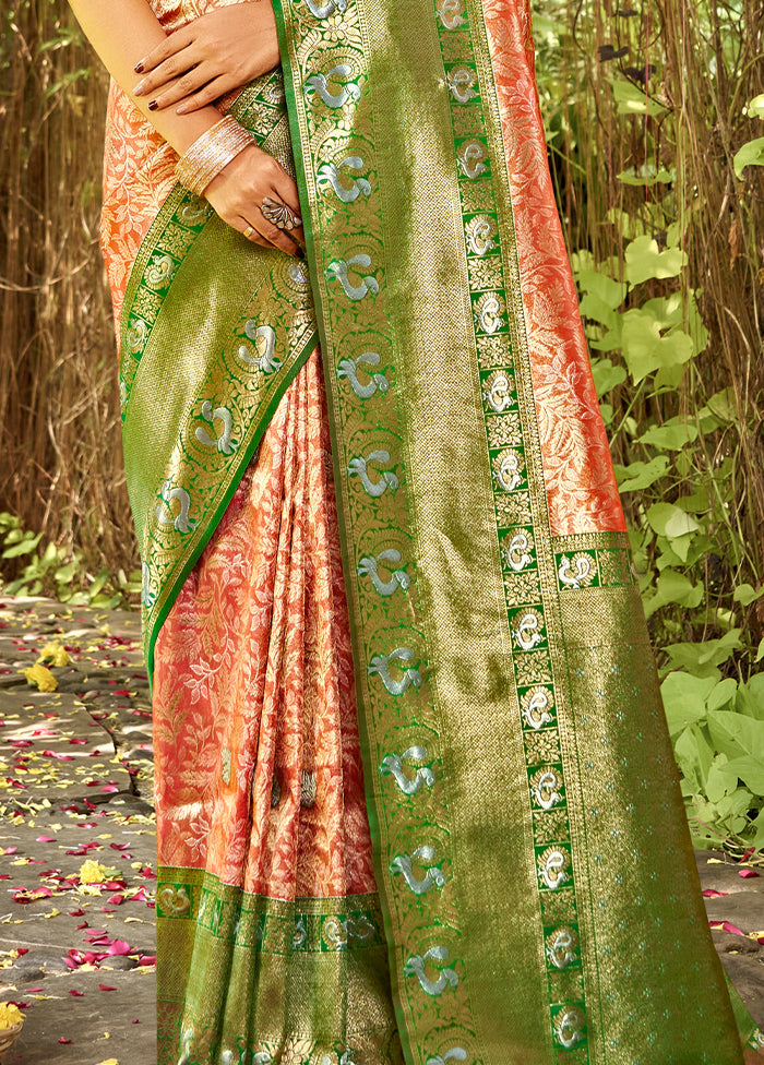 Peach Dupion Silk Saree With Blouse Piece - Indian Silk House Agencies