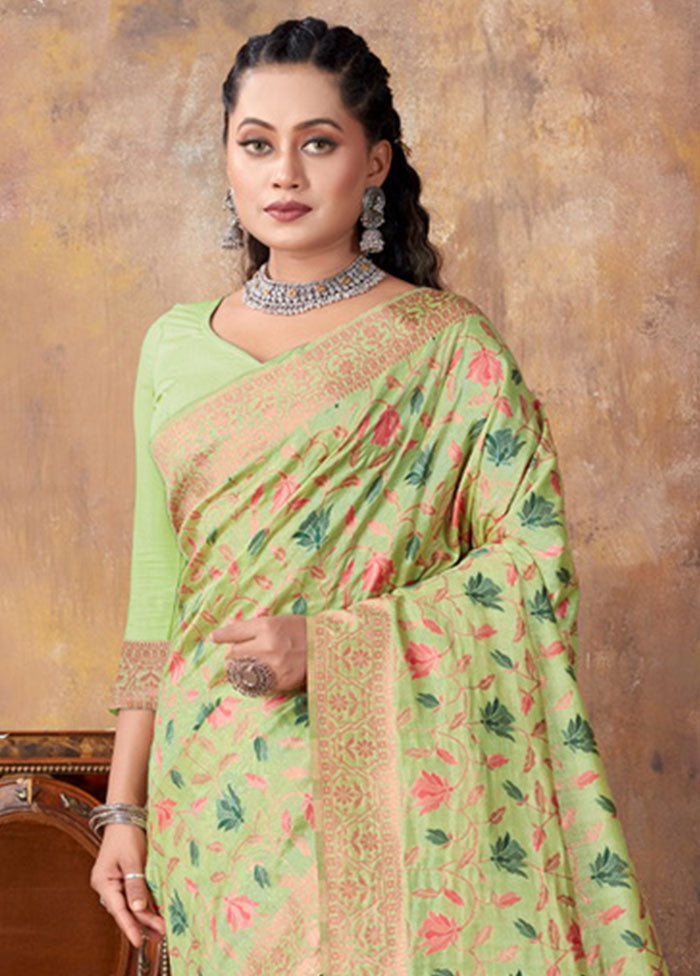 Light Green Spun Silk Saree With Blouse Piece - Indian Silk House Agencies