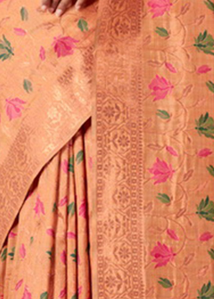 Peach Spun Silk Saree With Blouse Piece - Indian Silk House Agencies