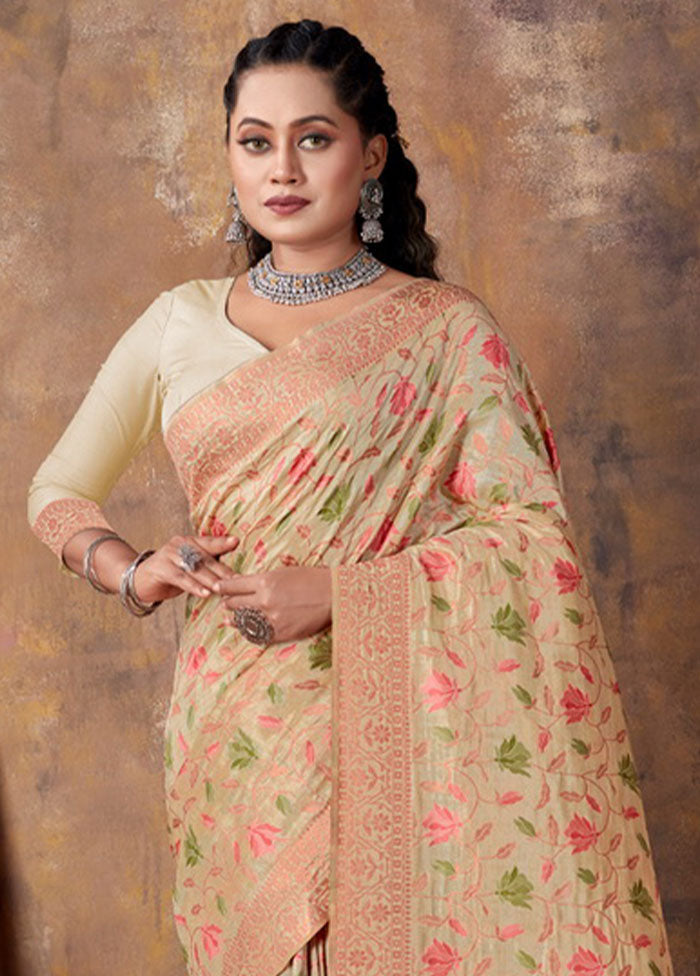 Cream Spun Silk Saree With Blouse Piece - Indian Silk House Agencies