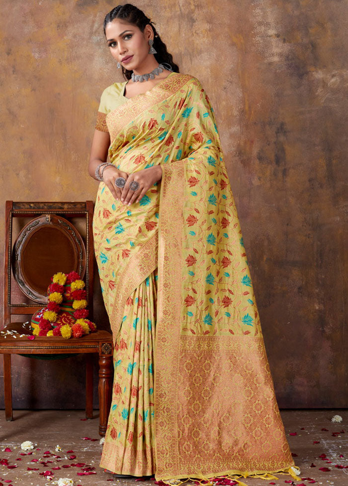 Yellow Spun Silk Saree With Blouse Piece - Indian Silk House Agencies