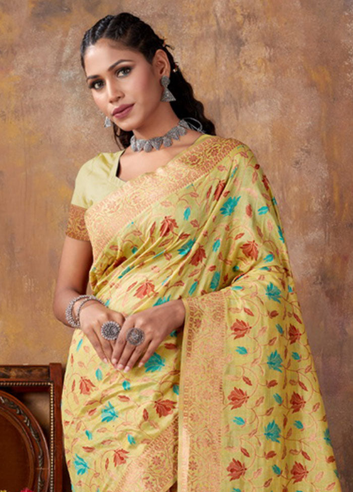 Yellow Spun Silk Saree With Blouse Piece - Indian Silk House Agencies