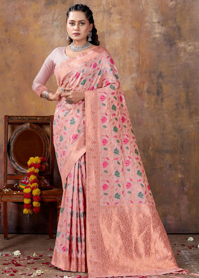 Pink Spun Silk Saree With Blouse Piece - Indian Silk House Agencies