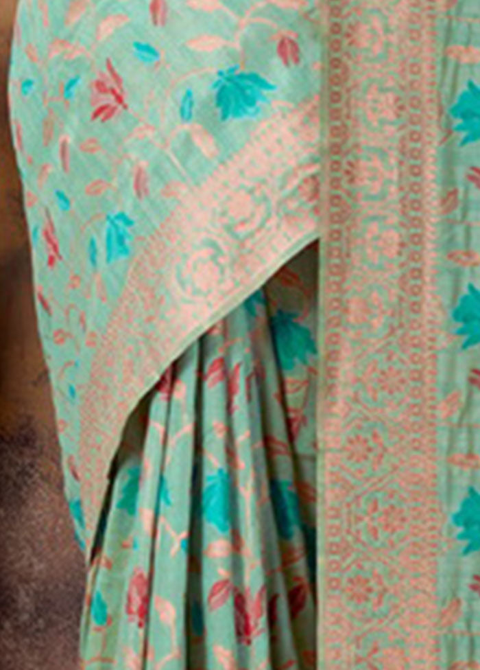 Sea Green Spun Silk Saree With Blouse Piece