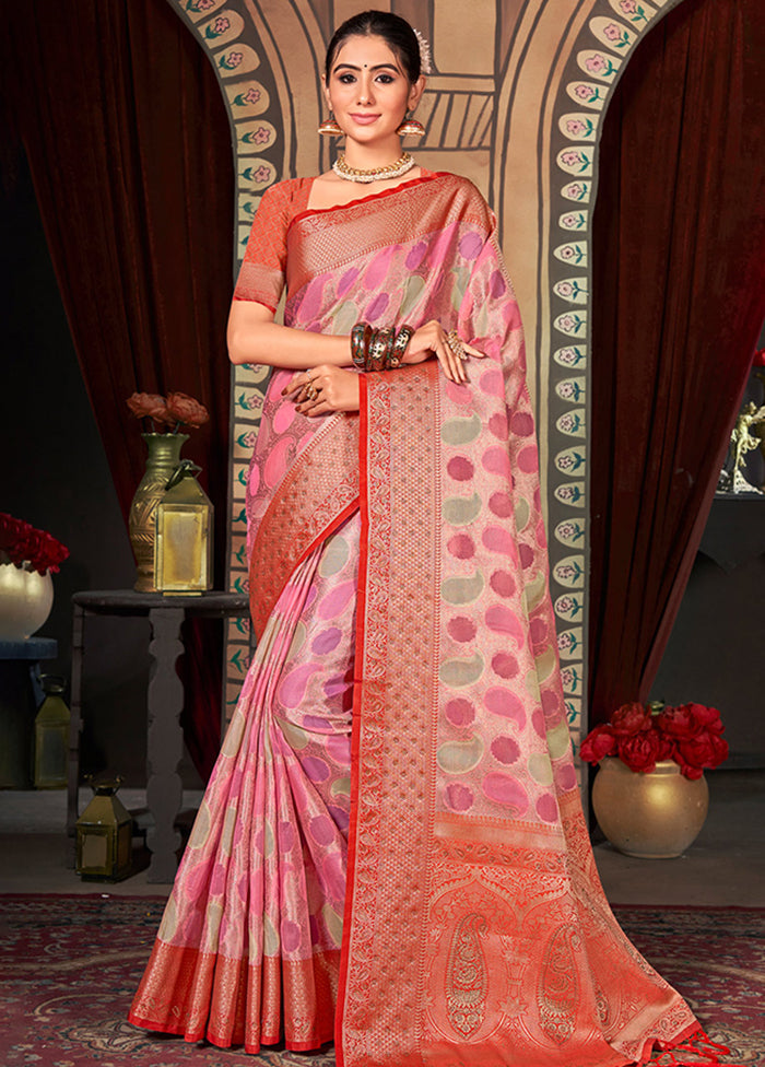 Pink Organza Saree With Blouse Piece - Indian Silk House Agencies