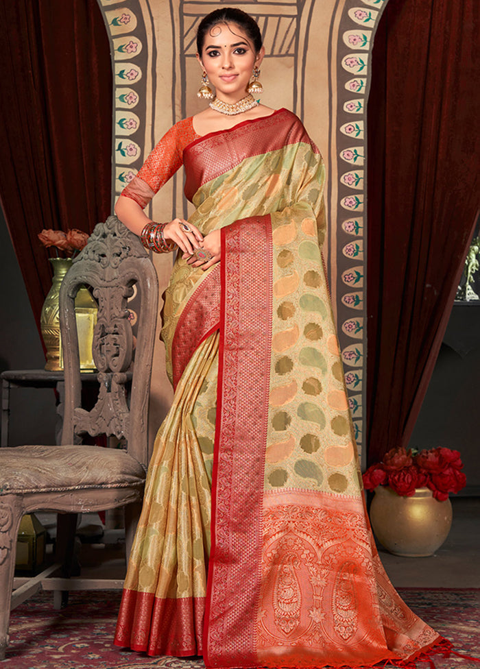 Cream Organza Saree With Blouse Piece - Indian Silk House Agencies