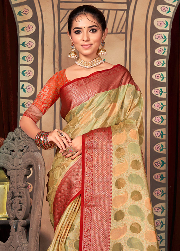 Cream Organza Saree With Blouse Piece - Indian Silk House Agencies