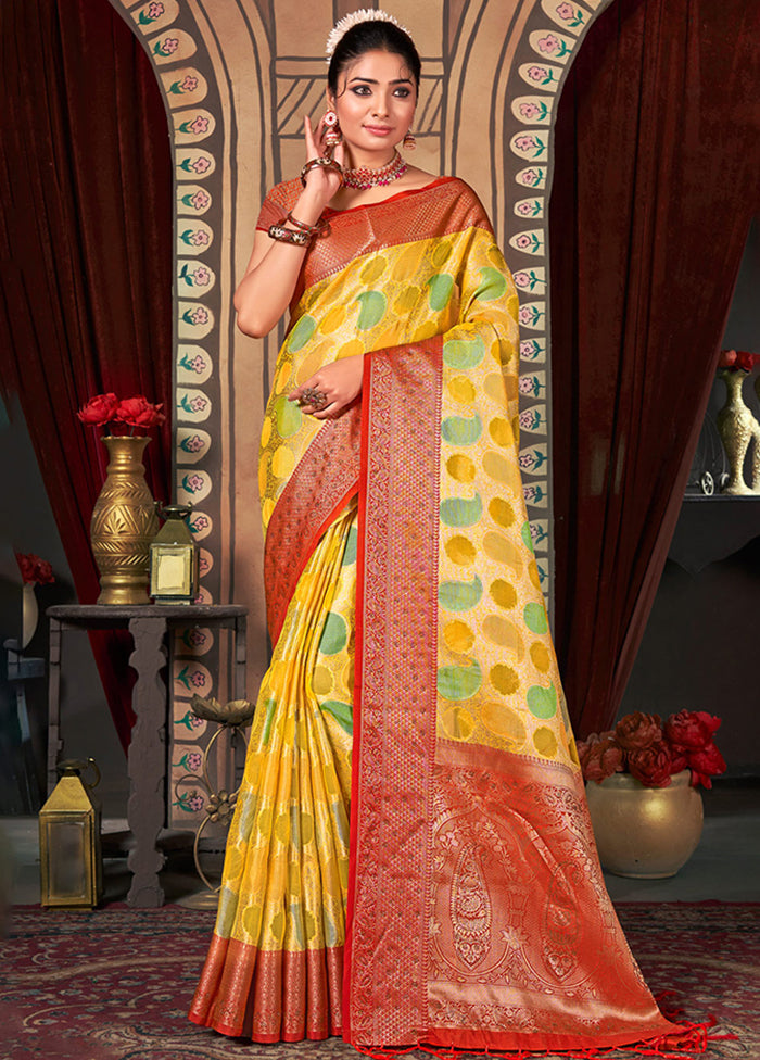 Yellow Organza Saree With Blouse Piece - Indian Silk House Agencies