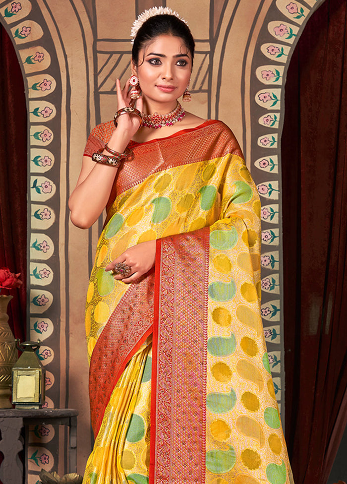 Yellow Organza Saree With Blouse Piece - Indian Silk House Agencies