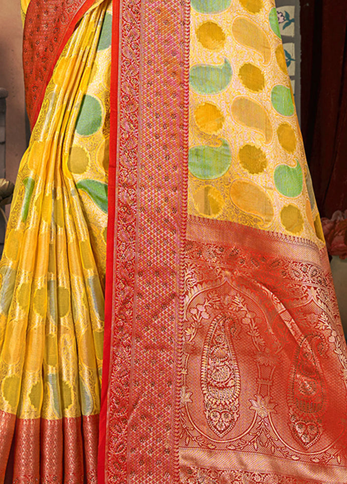 Yellow Organza Saree With Blouse Piece - Indian Silk House Agencies