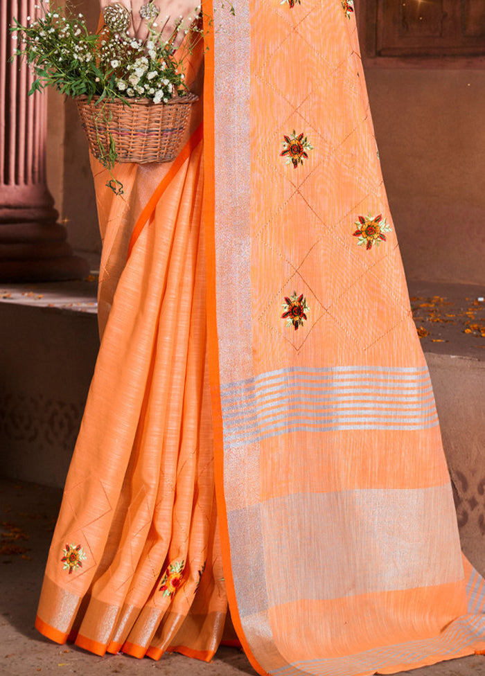 Orange Silk Saree With Blouse Piece - Indian Silk House Agencies