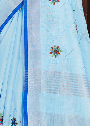 Sky Blue Silk Saree With Blouse Piece - Indian Silk House Agencies