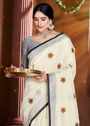 Off White Silk Saree With Blouse Piece - Indian Silk House Agencies