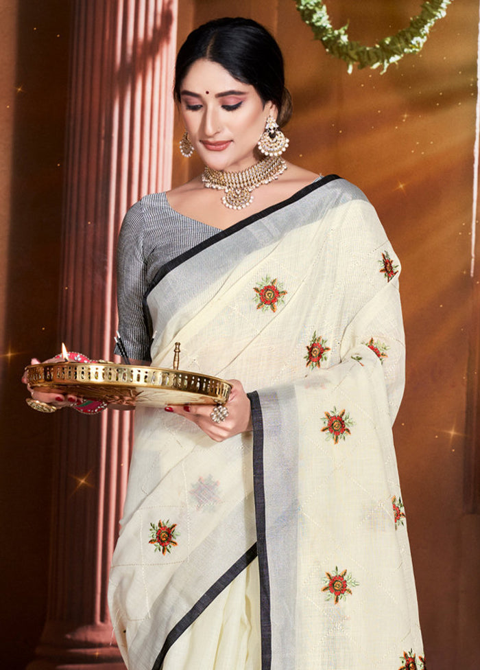 Off White Silk Saree With Blouse Piece - Indian Silk House Agencies