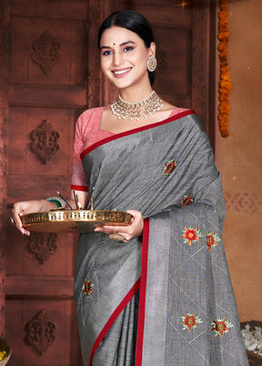 Grey Silk Saree With Blouse Piece - Indian Silk House Agencies