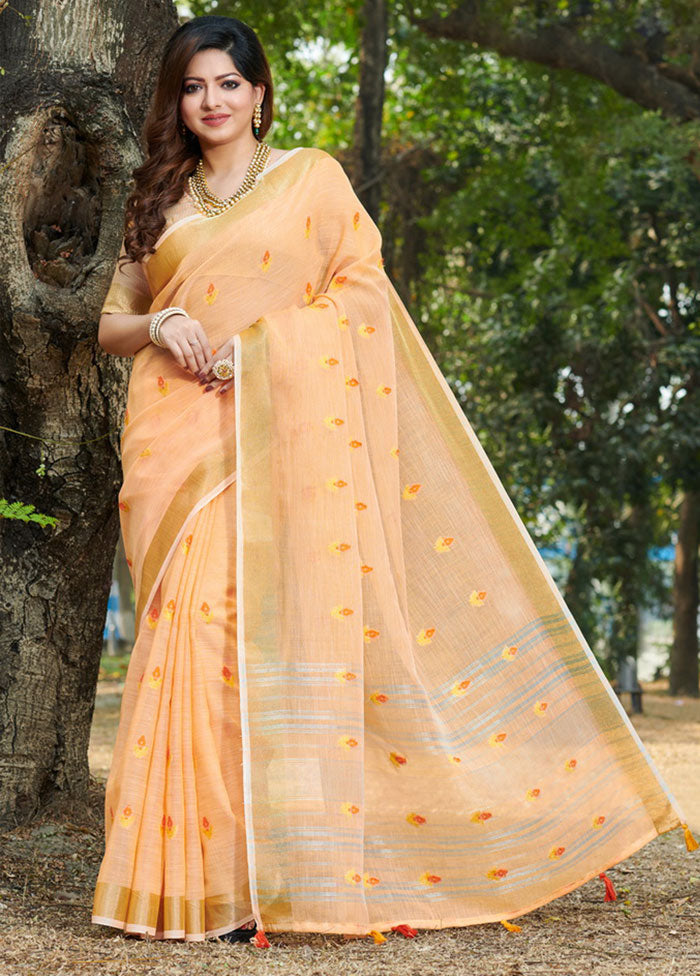 Peach Spun Silk Saree With Blouse Piece - Indian Silk House Agencies