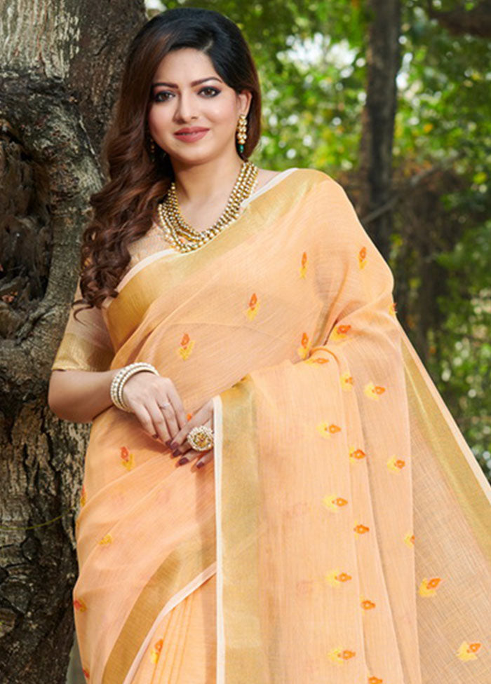 Peach Spun Silk Saree With Blouse Piece - Indian Silk House Agencies