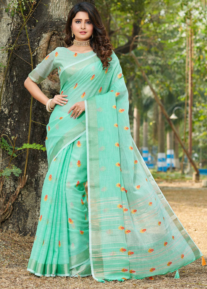 Sea Green Spun Silk Saree With Blouse Piece - Indian Silk House Agencies