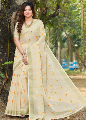 Cream Spun Silk Saree With Blouse Piece - Indian Silk House Agencies