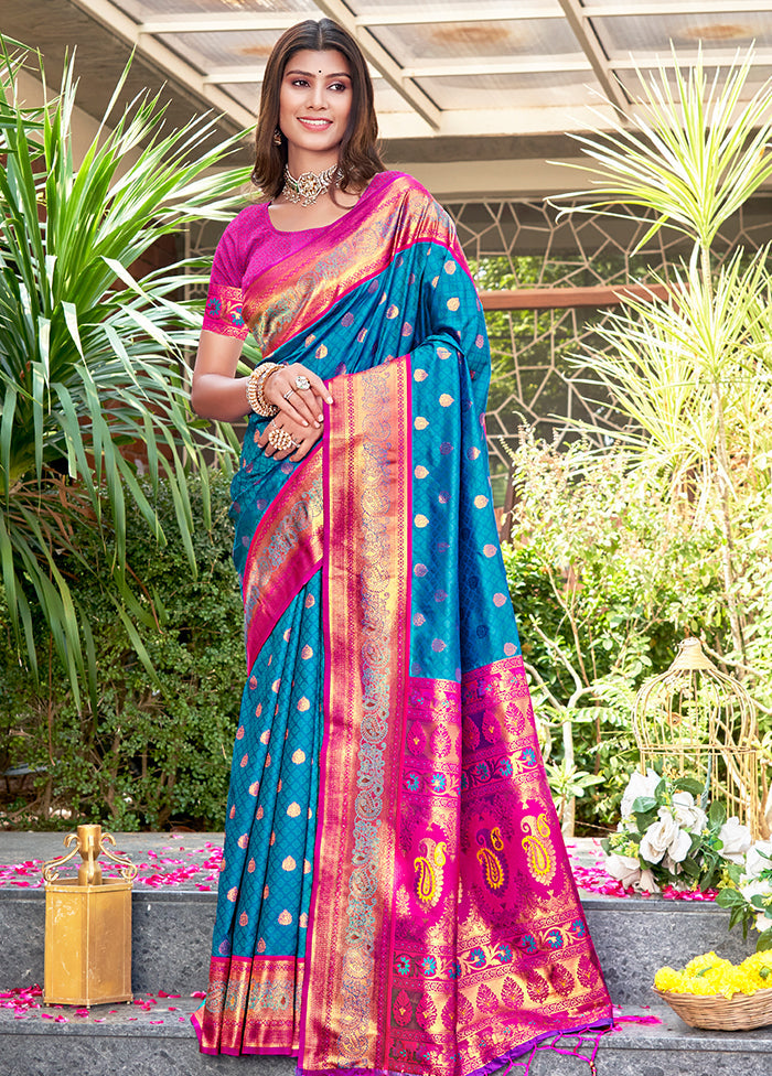 Sky Blue Dupion Silk Saree With Blouse Piece - Indian Silk House Agencies