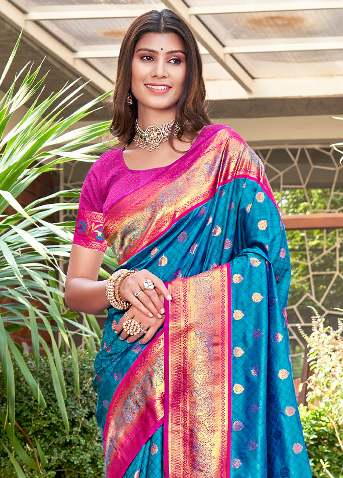 Sky Blue Dupion Silk Saree With Blouse Piece - Indian Silk House Agencies