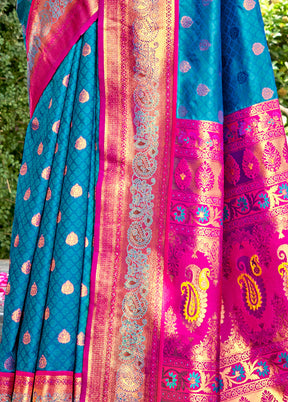 Sky Blue Dupion Silk Saree With Blouse Piece - Indian Silk House Agencies