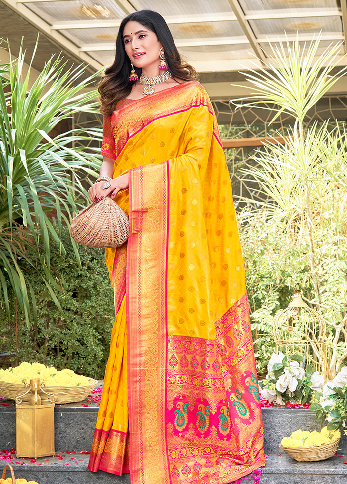 Yellow Dupion Silk Saree With Blouse Piece - Indian Silk House Agencies