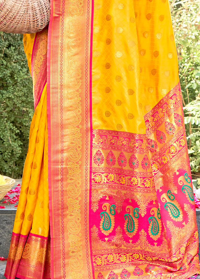 Yellow Dupion Silk Saree With Blouse Piece - Indian Silk House Agencies