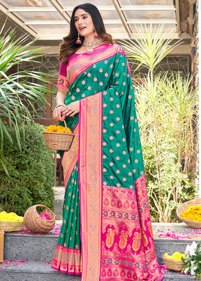 Sea Green Dupion Silk Saree With Blouse Piece - Indian Silk House Agencies