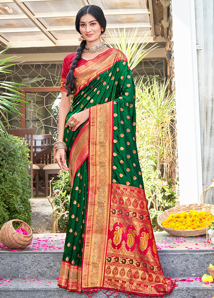 Green Dupion Silk Saree With Blouse Piece - Indian Silk House Agencies