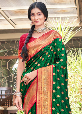 Green Dupion Silk Saree With Blouse Piece - Indian Silk House Agencies