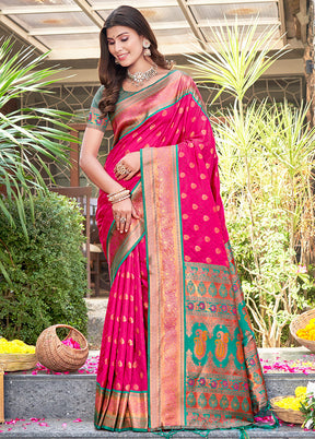 Magenta Dupion Silk Saree With Blouse Piece - Indian Silk House Agencies